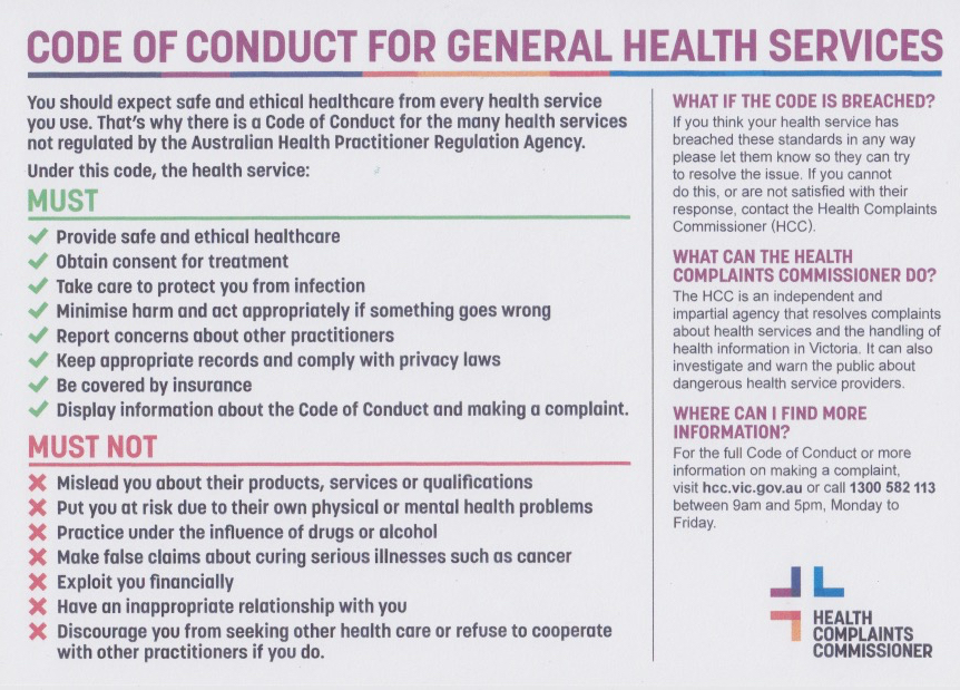 Code Of Conduct for General Health Services - Summary